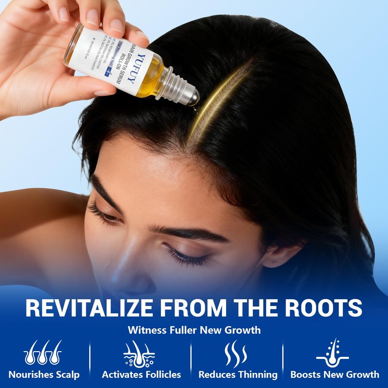 YUFUY Hair Growth Serum Roll On 30ML, With 3% Batana Castor 2% Biotin Niacinamide 3% Rosemary Oil for Hair Growth No-Rinse, Fast-Absorbing Scalp Serum For Thinning Hair for Men & Women -1.0 Fl OZ