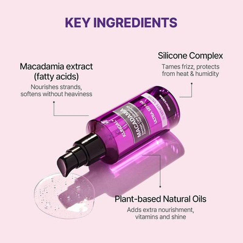 KUNDAL Ultra Macadamia Oil Hair Serum - Intense Repair & Deep Nourishment | Frizz Control for All Hair Types, 3.38fl oz