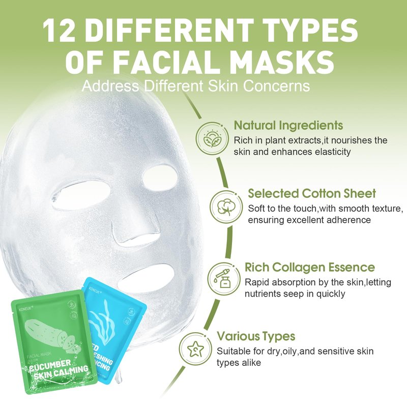 KONEUK 48 Pack Collagen Hydrating Face Masks Skincare for Women, Moisturizing & Soothing Face Mask for All Skin Types, Facial Masks Set Spa Gifts for Women, Bulk Sheet Face Mask for Skin Care