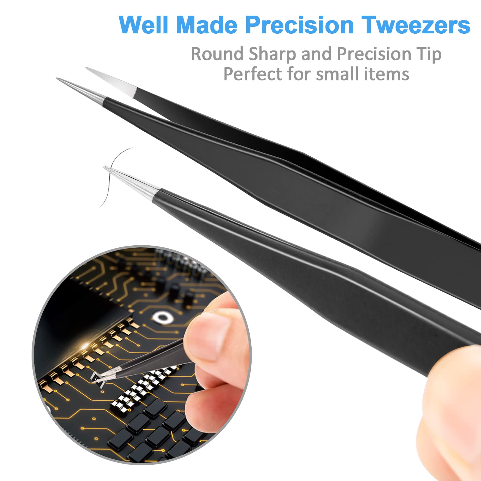 YHYZ 7pcs Precision Tweezers Set, Premium Anti-Static Stainless Steel ESD Tweezers Set Kit for Electronics, Sodlering, Jewelry, Craft, Laboratory Work, DIY (7PCS, Version) (7PCS, Version)