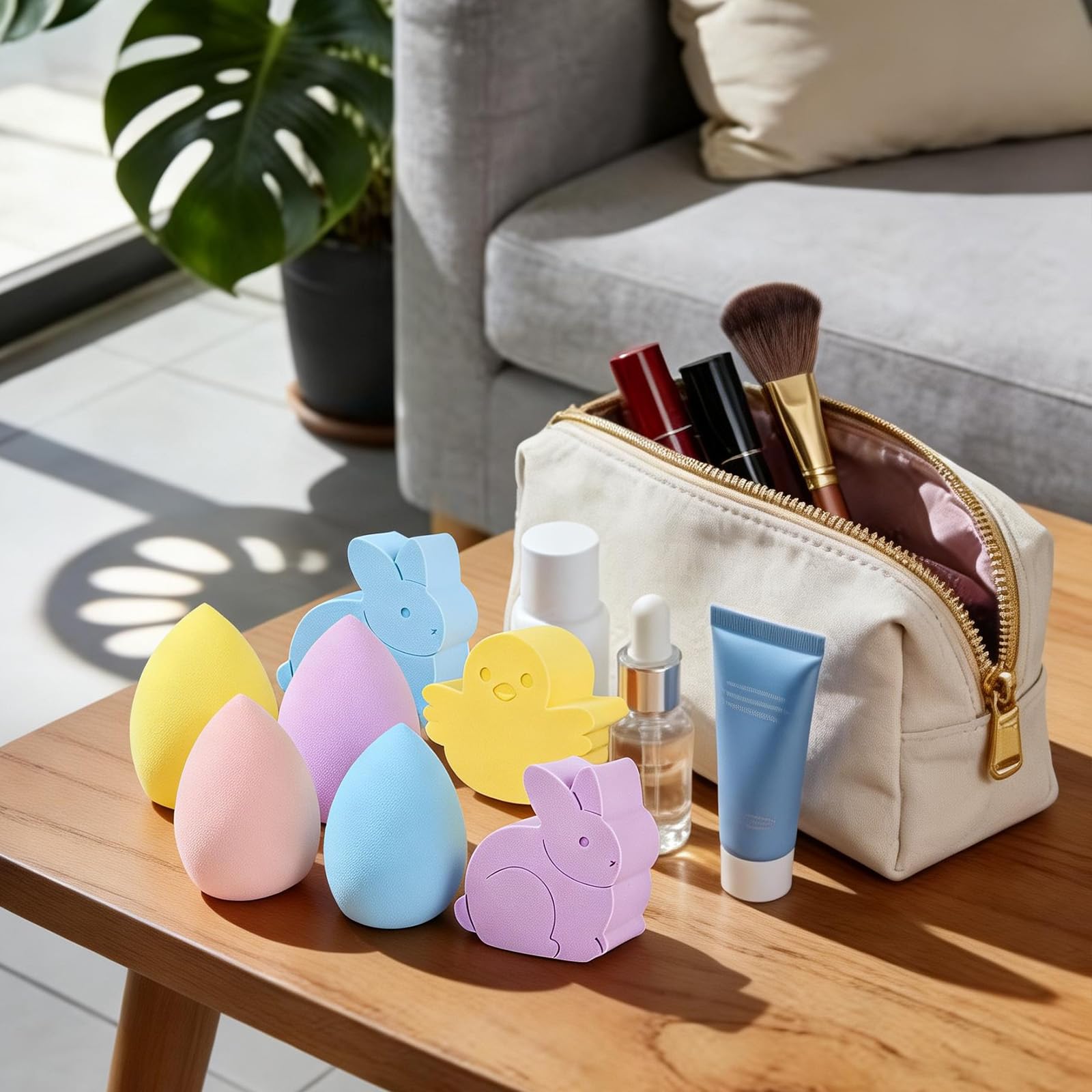 Easter Makeup Sponge Set - 12 Pcs Bunny Chick Egg Shape Makeup Blender, Soft Latex-Free Beauty Sponge for Foundation, Powder & Cream, Wet/Dry Use, Gentle Easter Presents for Women & Makeup Lovers