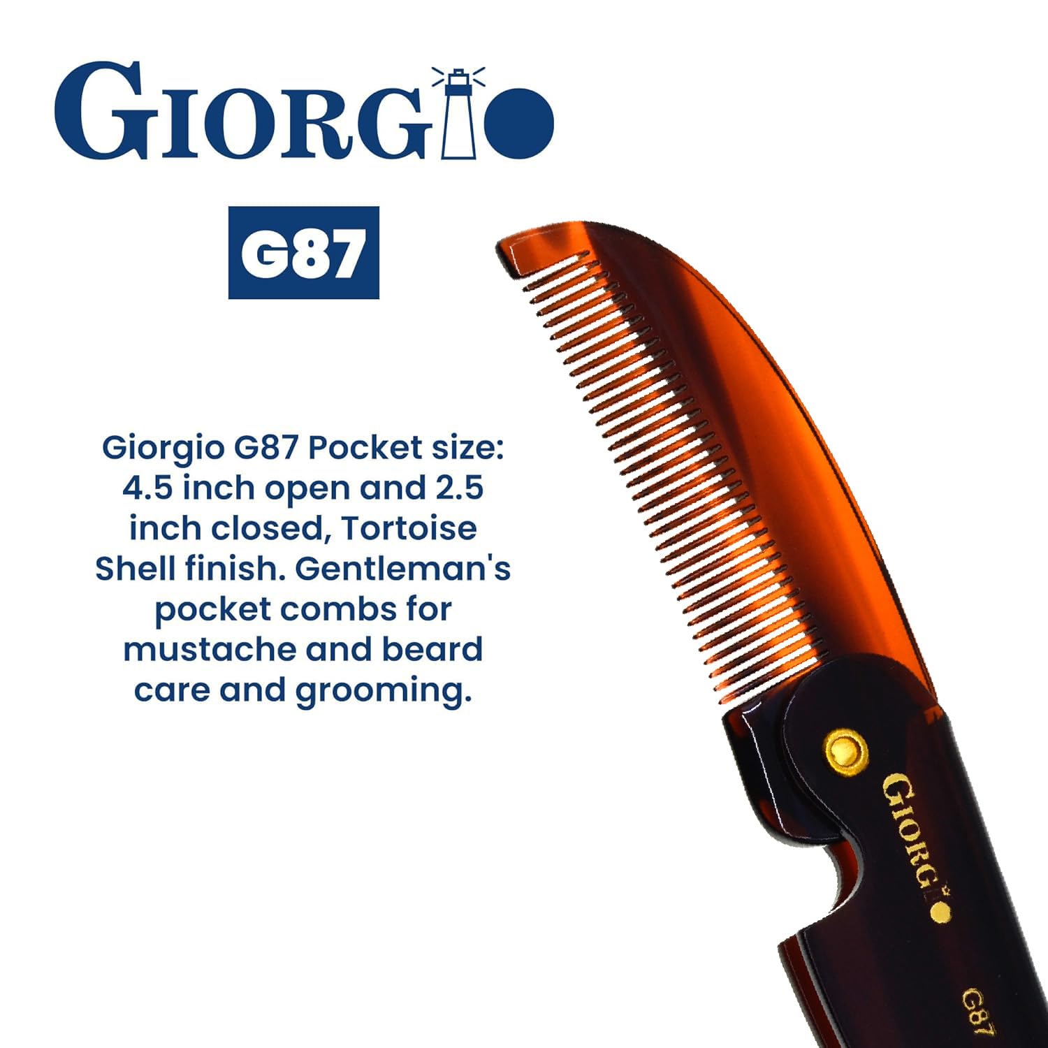 Giorgio G87 Folding Mustache and Beard Comb for Men - Handmade, Saw-cut, Hand Polished Pocket Styling Comb for Everyday Grooming and All Type of Hair Care (Tortoiseshell)