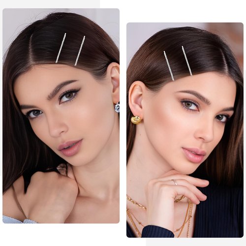 Amariver 24 Pcs Silver Rhinestone Bobby Pins for Women Girls Hair Clips with Crystal Rhinestones, Sparkly Hairpins for Hair Accessories