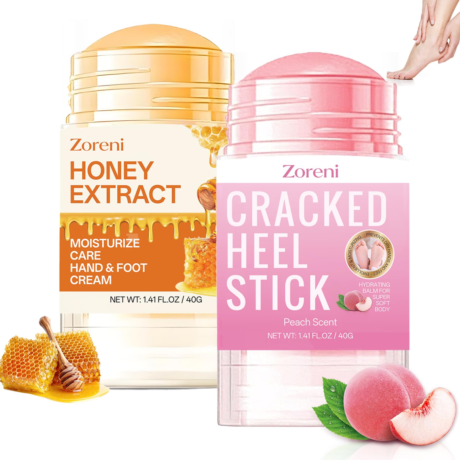 Zoreni 2pcs Hydrating and Anti-Cracking Foot Cream, 2026 Cracked Heel Stick,Foot Cream for Dry Cracked Heels and Feet Women or Men(Peach and Honey)