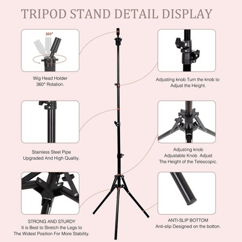 Demides 22'' Canvas Wig Head with 61'' Adjustable Tripod Stand, Mannequin Head Set for Styling, Display – Includes Caps, Elastic Bands, Stand & Tool Kit for Beginners and Professionals