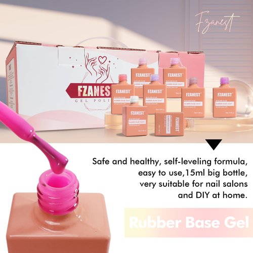 FZANEST Rubber Base Builder Nail Gel 24 Colors*15ml Salon Product Soft Structure Gel For Nails Enhance Extension Jelly Natural Nude Pink Base Color Overlay UV LED Soak Off