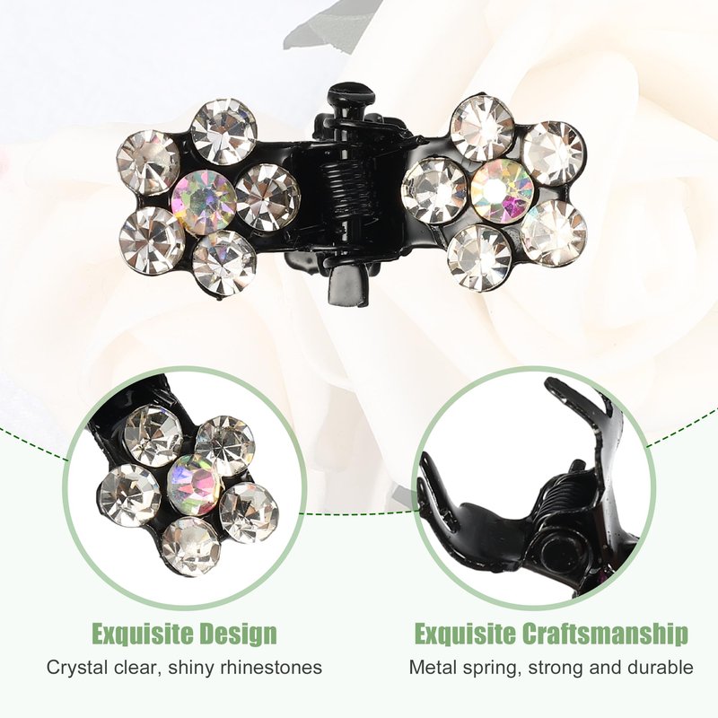VOCOSTE 12 Pcs Mini Hair Claw Clip, Small Rhinestone Hair Clips, Metal Little Hair Clips for Women and Girl Flower Hair Accessories, White
