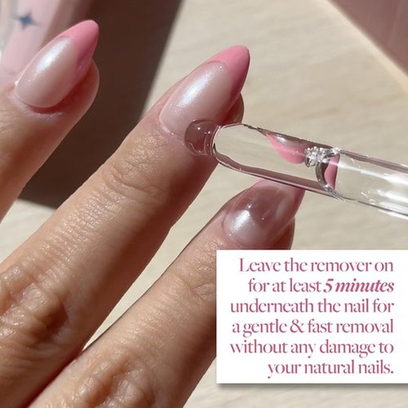 Glamnetic Press-On Nails - Caviar | Super Strong Brush On Nail Glue & Press-On Nail Remover | Semi-Transparent Nails with Black French Tips, Short Almond Shape | Reusable Nail Kit with Glue & Remover