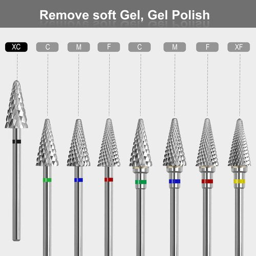 HungGato Tapered Nail Drill Bits, 3/32" Safety Drill Bit, Professional Carbide Tungsten Bit for Cuticle Dead Skin Fast Remover, Under Nail Gel Polishing for Salon & Home (Extra Coarse)