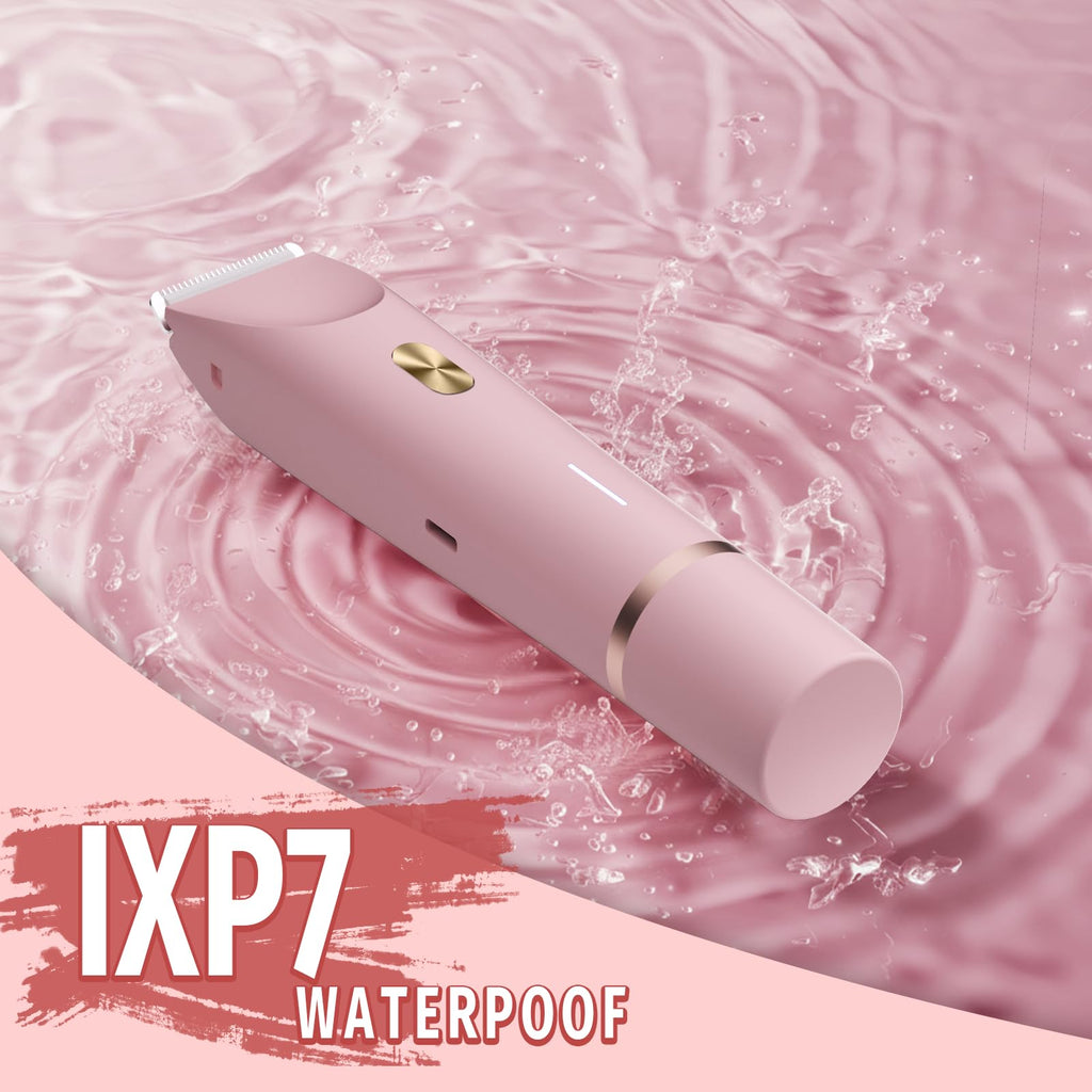 Bikini Trimmer for Women, 2 in 1 Electric Razor & Bikini Shaver for Womens IPX7 Waterproof Body Hair Trimmer and Facial Hair Remover,Pink