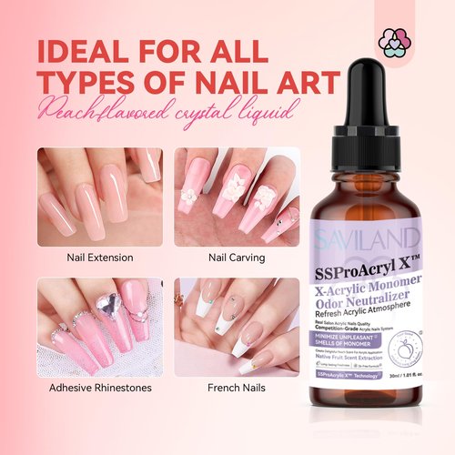 SAVILAND Monomer Odor Neutralizer: 30 ml Peach Scent Monomer Drops Odor Out for Acrylic Nail Liquid Monomer Drops Nail Monomer Smell Eliminator with Dropper Nail Tech Acrylic Nails Salon Home Use