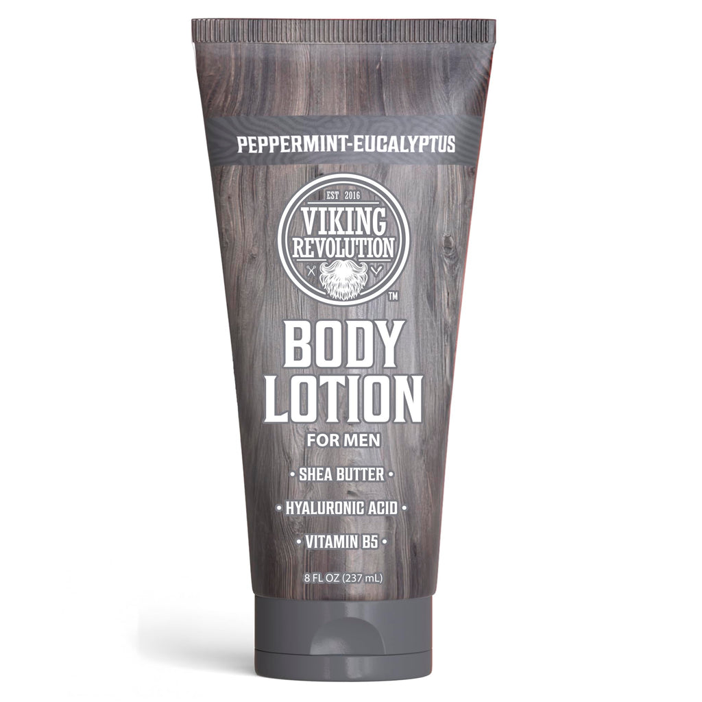 Viking Revolution Peppermint Eucalyptus Body Lotion for Men –Mens Lotion for Dry Skin with Shea Butter, Hyaluronic Acid and Vit B5 –Nourishing Mens Body Lotion for Hydrated and Smooth Skin(8oz,1 Pack)
