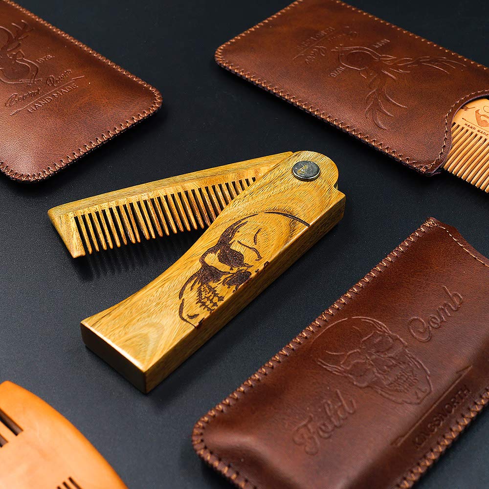 Menesia Folding Wooden Beard Comb for Men
