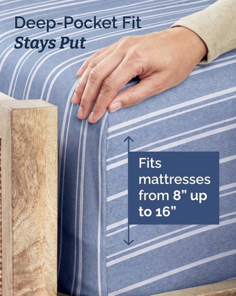 Skiennix Twin Size Sheet Set - Comfy Cooling Bed Sheets - Luxury Hotel Quality - Deep Pockets, Soft, Wrinkle-Free - Blue Stripes