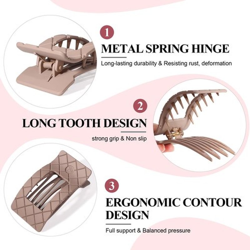 Amlaidu Large Flat Hair Claw Clips for Women Fine Thin Medium Thick Hair, Duckbill Strong Hold Non Slip Square Hair Clips, Cozy French Lay Down Hairclips, Beige, Light Brown, Dark Brown, Black, 4 Pcs