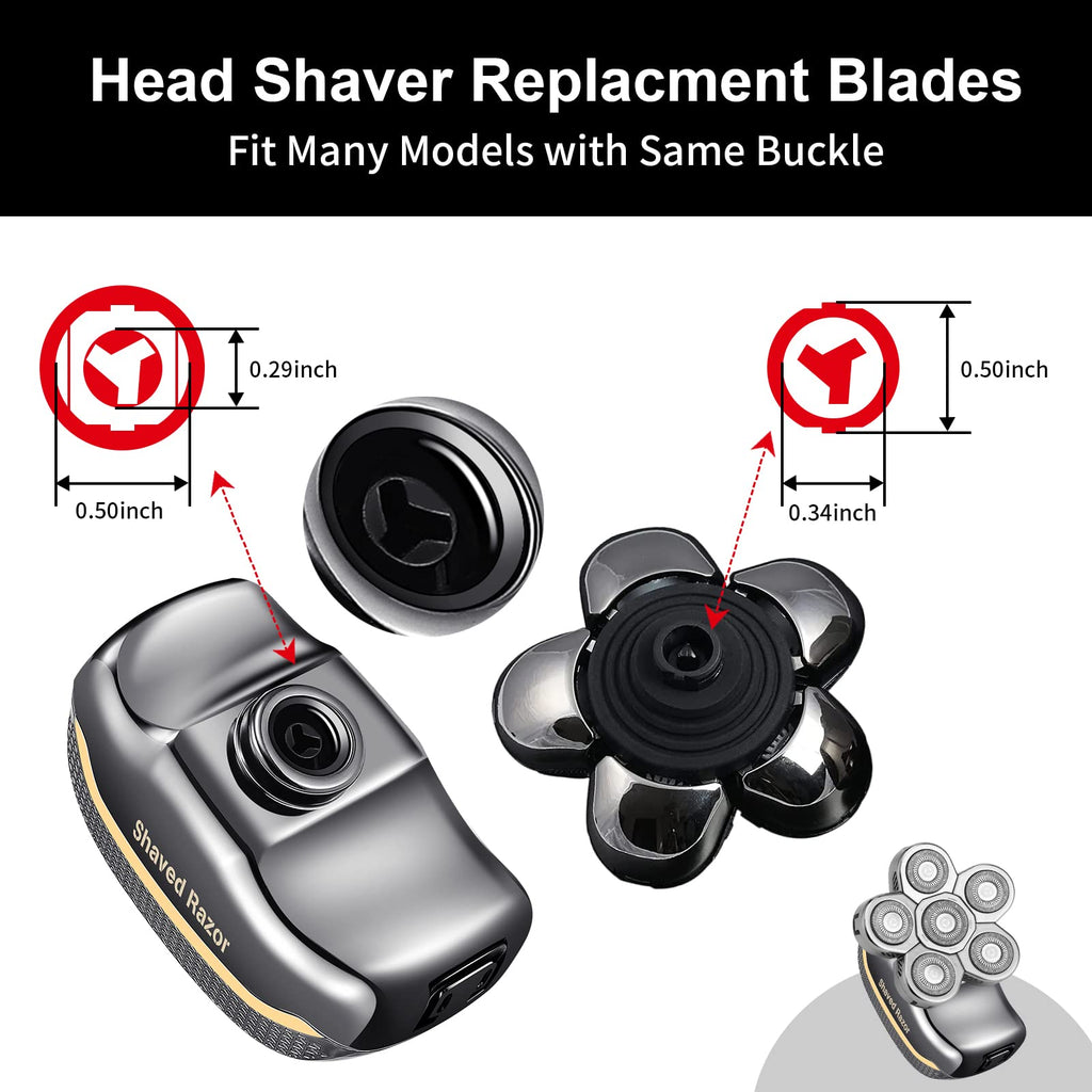 UPTARD Head Shaver Replacement Heads, Replacement Blades for Bald Men, Stainless Steel 7D Rotary Blades for Electric Head Razor, Silver