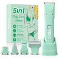 Bikini Trimmer for Women,5-in-1 Electric Razors for Women,Electric Shaver for Women's,IPX7 Waterproof Trimmer for Men Legs,with 5 Replaceable Blade Heads,USB Recharge Dock（Green）