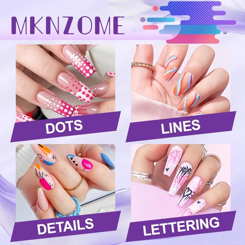 MKNZOME 12 Color Nail Art Pens, 0.5 MM Nail Polish Pens Set Drawing Painting Point Liner Acrylic Painted Pen Kit, Waterproof and Quick-drying Nail for DIY Nails Art Design Manicure Tools