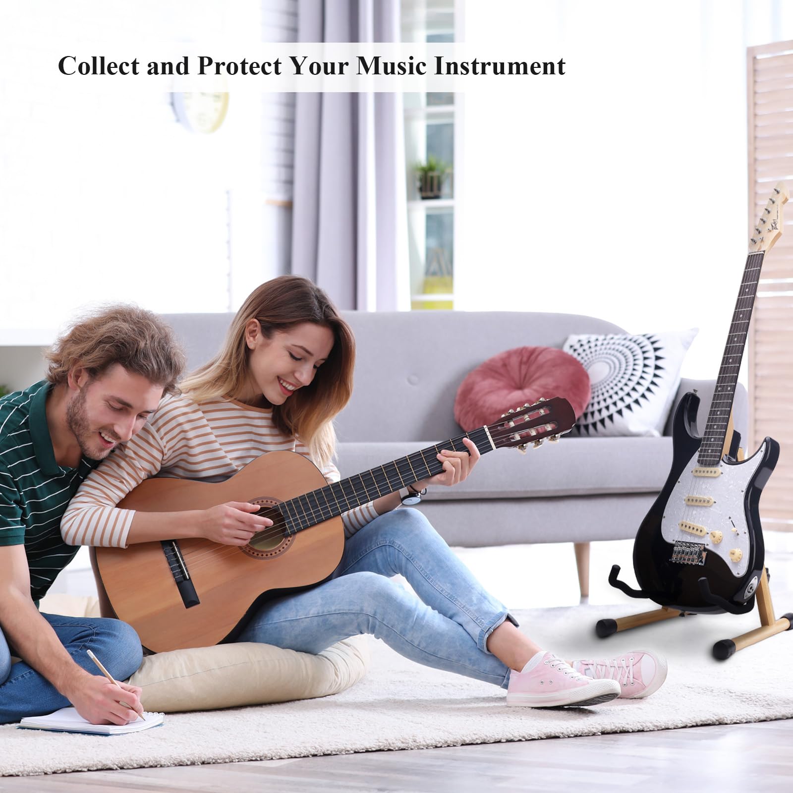 MUSO Guitar Stand,Acoustic Guitar Stand,Wood Classical Electric Guitar Stand,Foldable Bass Guitar Stand,Guitar Accessories also fit Bass,Violin,Ukulele(Zebra Color)