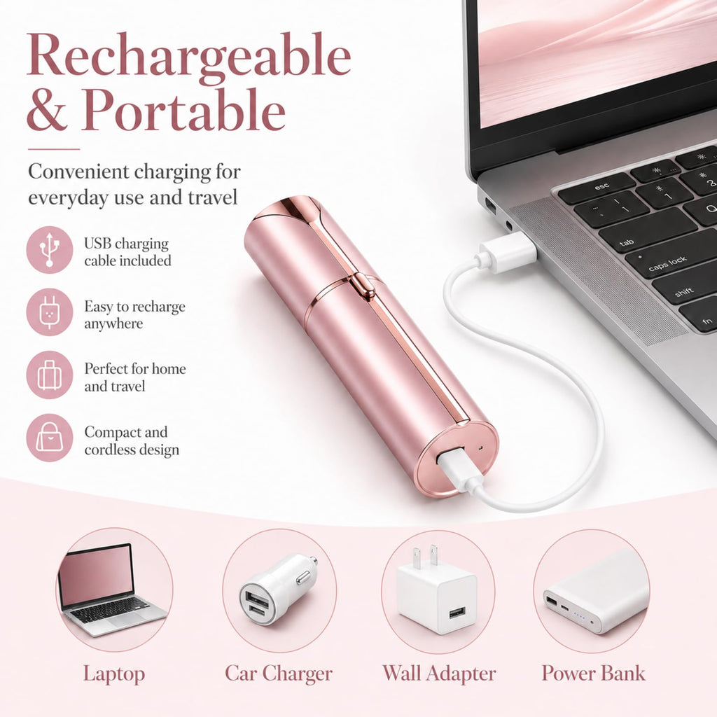 Flawless Facial Hair Removal for Women, Device, Remover Women Face, Finishing Touch Upper Lips, Chin & Cheeks, USB Rechargeable with LED LightIncluded Two Replacement Heads（Rose Gold）