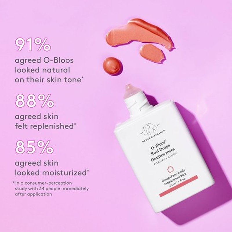 Drunk Elephant O-Bloos Rosi Drops - Peachy-Pink Serum for Radiant Skin - 30 ml/1 fl oz - Clean & Cruelty-Free