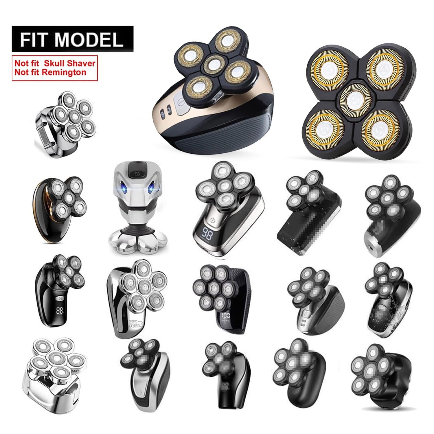 3 PCS Universal 5 Blades Head Shaver Replacement heads for Freebird Head shaver and Other Brand shaver Black