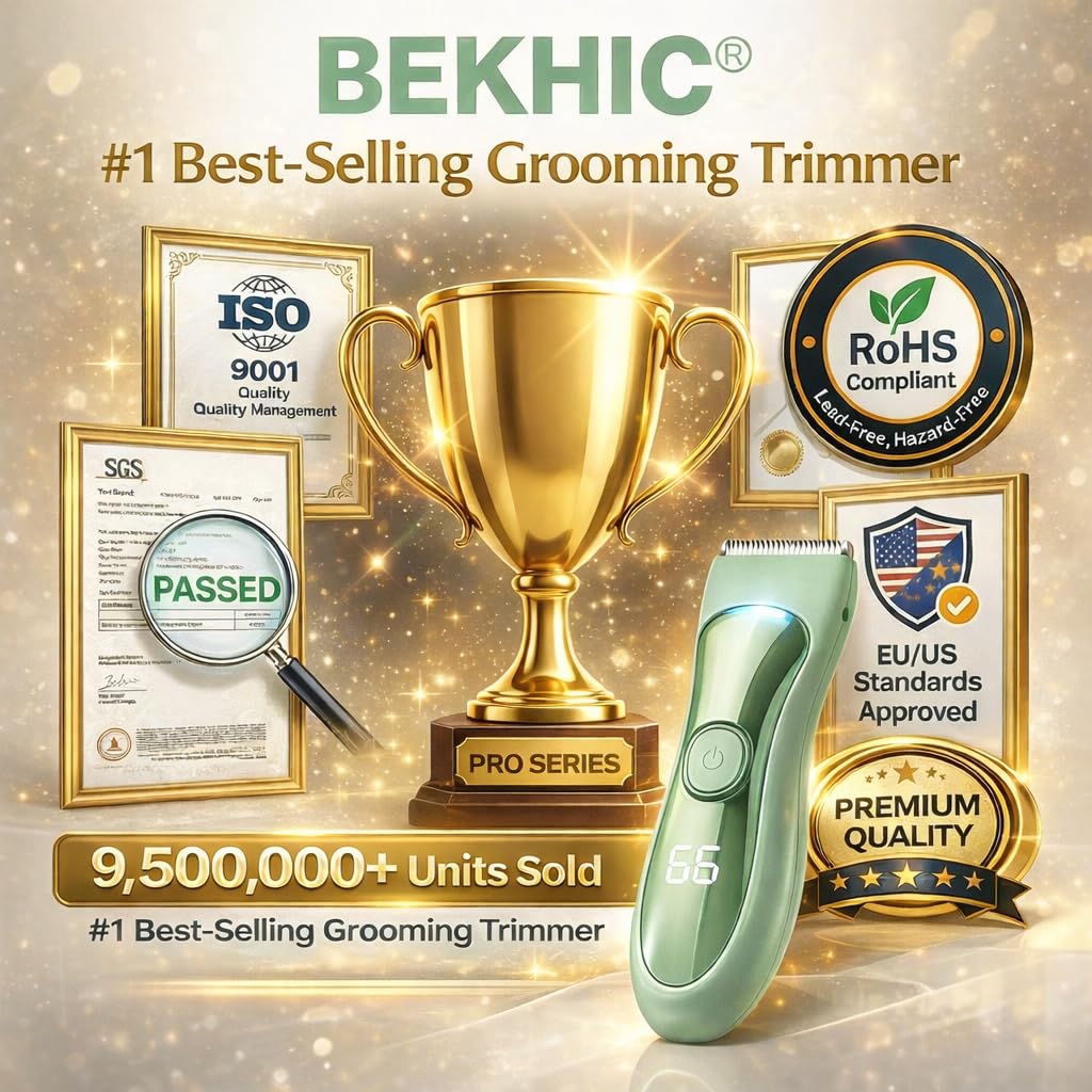 Bekhic® Bikini & Manscape Body Hair Trimmer for Men & Women – Cordless Electric Groin Shaver with No-Nick Ceramic Blade – IPX7 Waterproof Wet/Dry Pubic Groomer with LED Light for Sensitive Skin