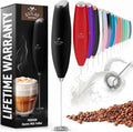 Zulay Kitchen Milk Frother - Handheld Electric Whisk for Lattes, Matcha & Protein - Durable Stainless Steel - Black
