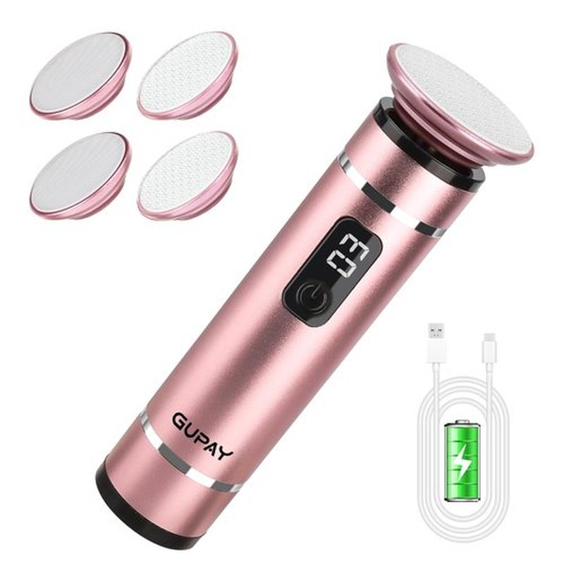 Electric Foot File Callus Remover - 3 Speeds & 4 Nano Glass Heads for Smooth Feet - Professional Pedicure Tool for Dead Skin Hard & Cracked Heels - Rechargeable & Portable