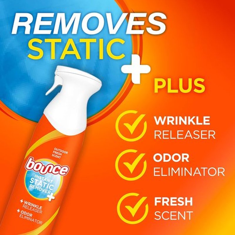 Bounce Anti-Static Spray - 3-in-1 Instant Wrinkle Release & Odor Eliminator | 9.7 Fl Oz