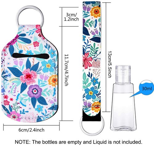 PUEZOKLY 40pcs Travel Bottles Keychain Set with Wristlet Chapstick Holders keychain Hand Sanitizer Holder Key chain with Empty Bottles