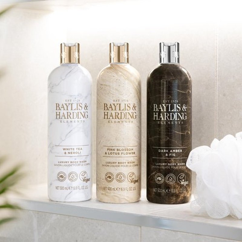 Baylis & Harding Liquid Body Wash Soap, Elements, Pink Blossom & Lotus Flower, 16.9oz/500ml (4-Pack)