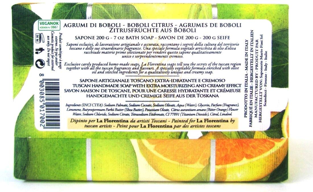 La Florentina, Bellosguardo Collection"Boboli Citrus" Bar Soap, Boboli Citrus Scent, 7 Ounces (200g) Package. Italian Import.