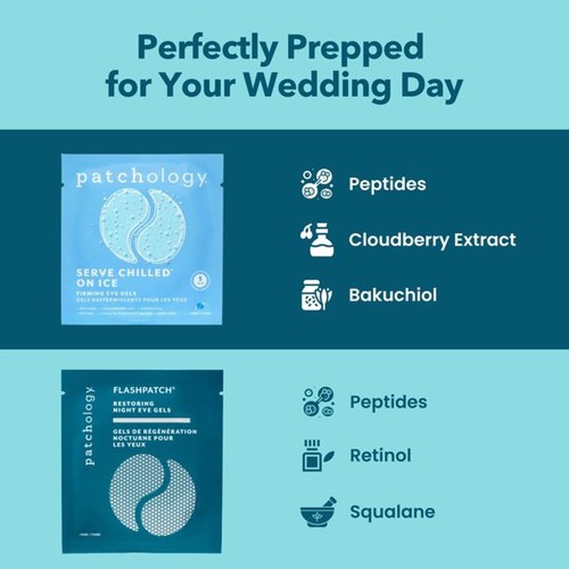 Patchology Bridal Shower Gift Box – Something Blue Cooling Under Eye Patches for Brides & Bridesmaids, Depuffing & Firming Gel Masks with Peptides & Bakuchiol – Wedding Skincare Gift Set