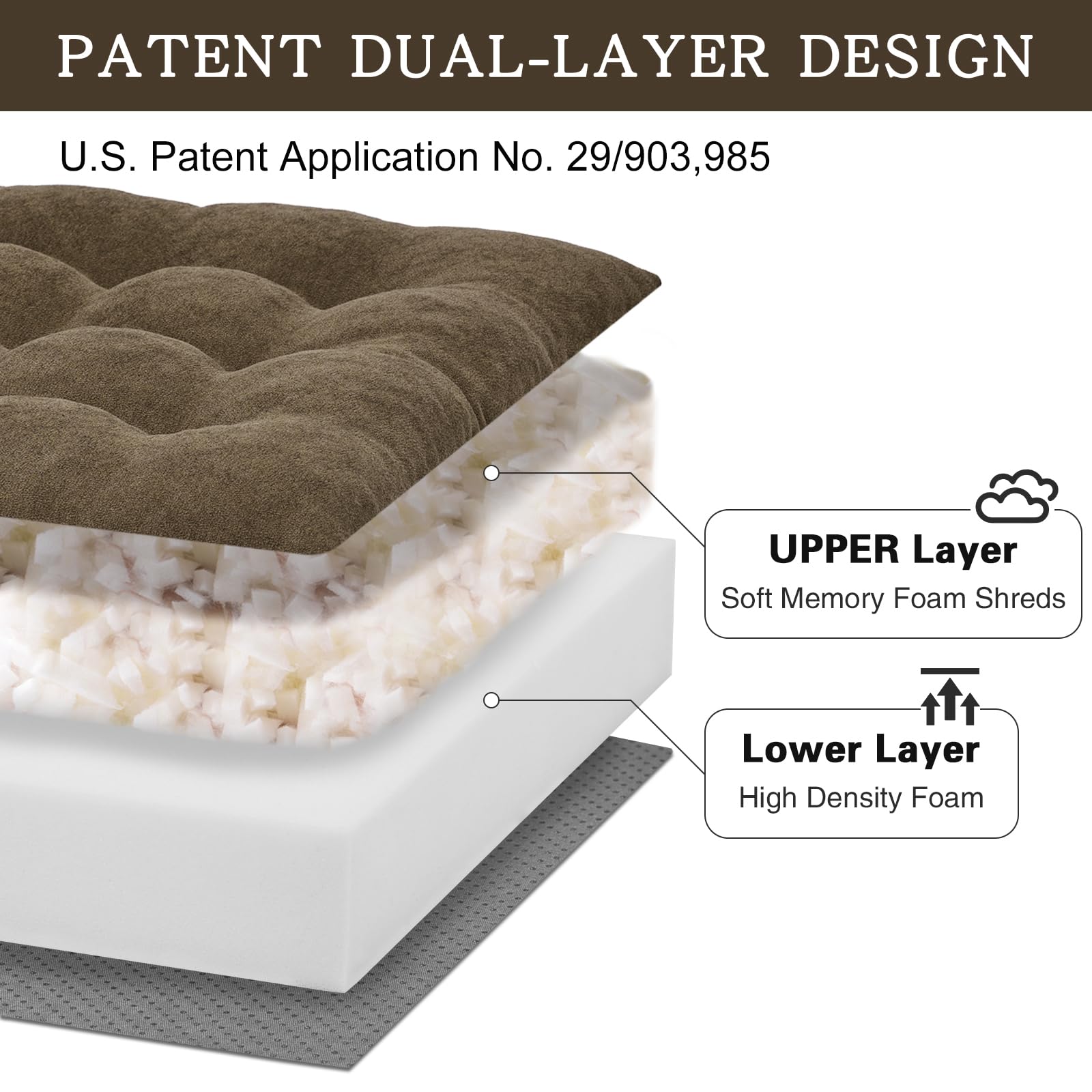 TANYOO Recliner Cushion for Elderly - Patented Dual Seat Cushion for Sagging Recliner Replacement Booster Cushion for Easy Get Up from Chair, Sofa & Couch, Relieves Long-Sitting Pain 20x20x5 Brown