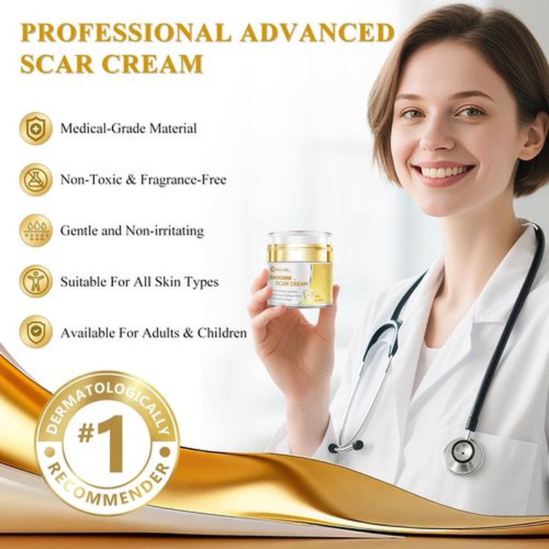Scar Cream Silicone Scar Gel, Scar Cream for Surgical Scars, Advanced Scar Removal Cream for C-Section, Injury, Acne, Burns, Keloids, Stretch Marks, Old & New Scars, 1.85 Oz (55g)