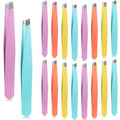 Maitys 16 Pieces Slanted Eyebrow Tweezers Stainless Steel Tip Precision Tweezers Bulk for Women and Men Personal Care Ingrown Hair, Facial Hair and Lash Extension