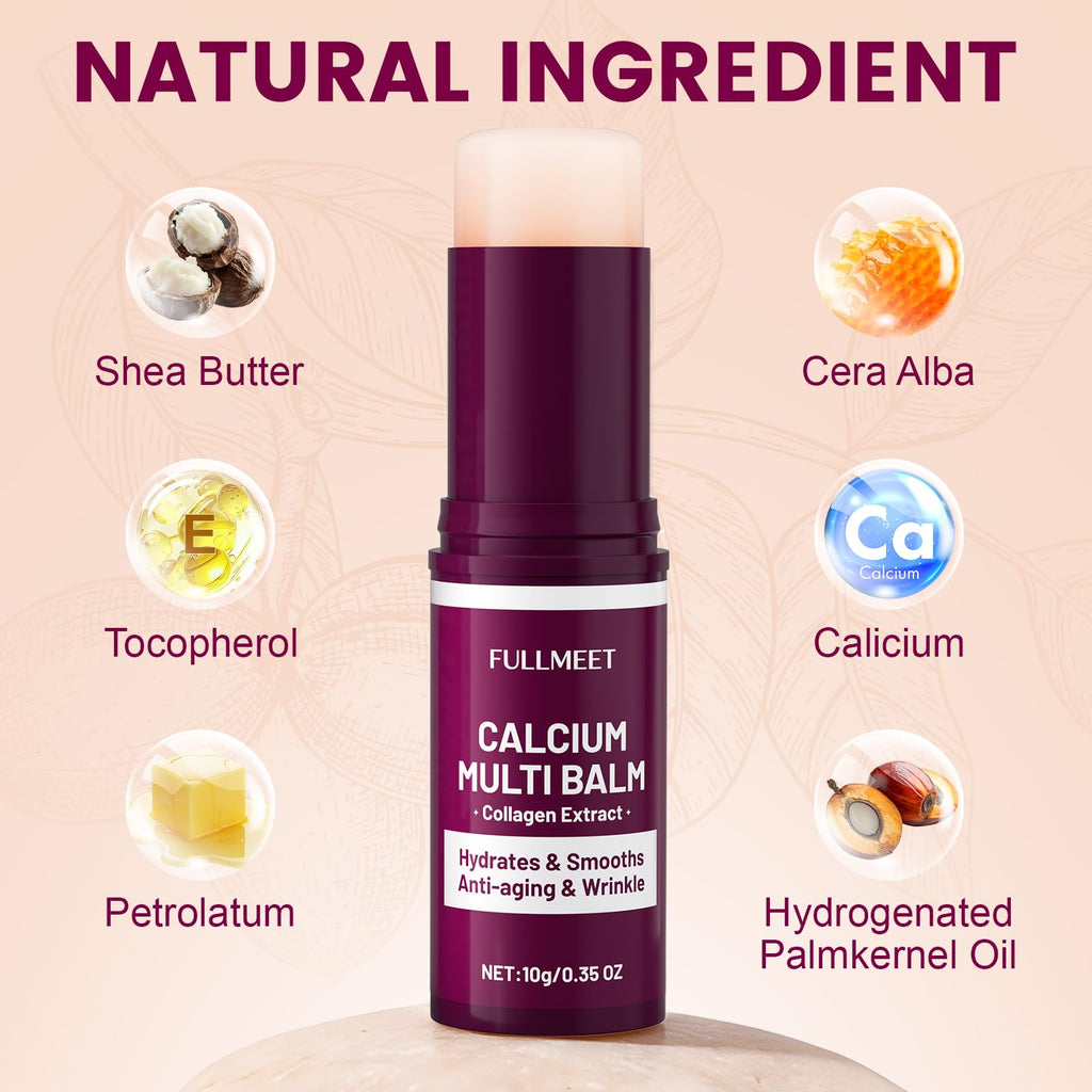 FullMeet Calcium Multi Balm Stick, Calcium Volume Multi Balm, Easy-to-control Collagen Moisturing Stick, Anti-aging, Firming, Hydrating, Multi-Purpose Skin Care for Face, Eyes, Neck, 10g