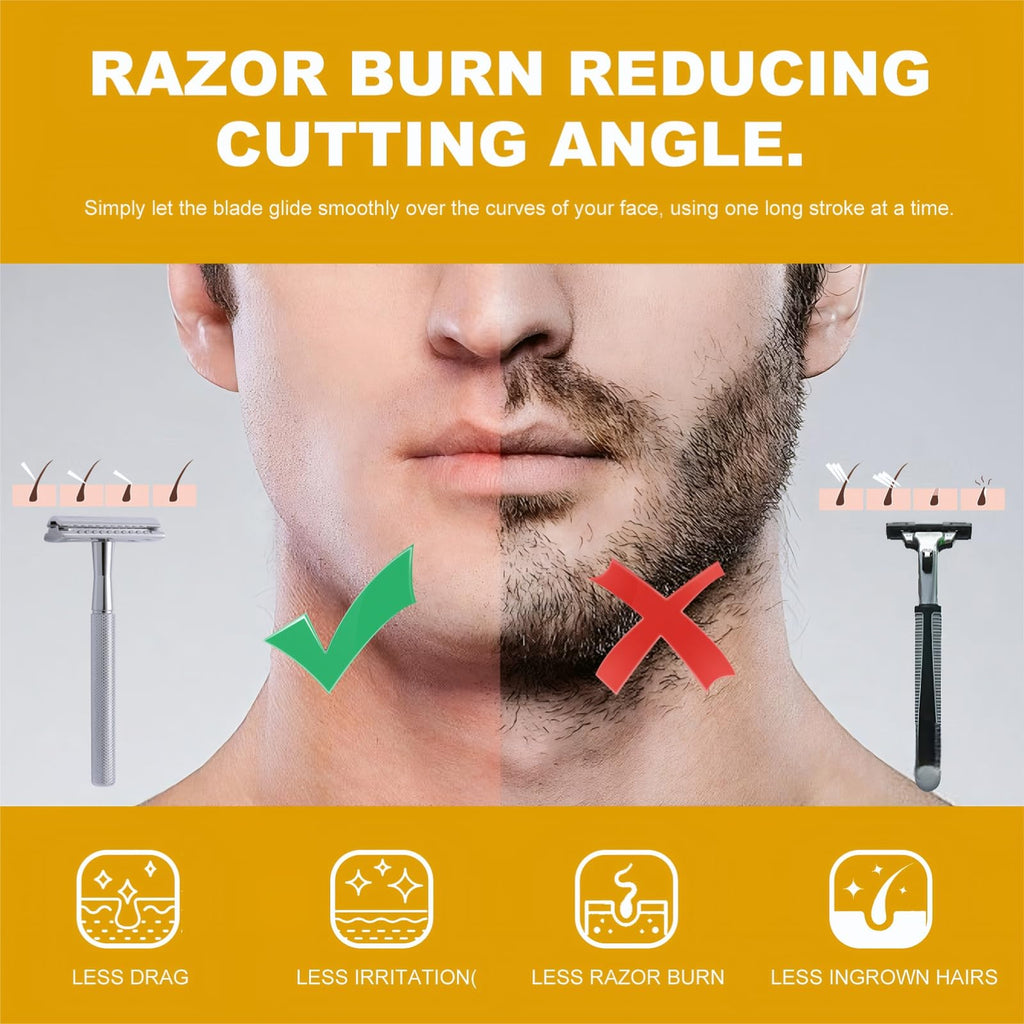 Double Edge Razor, Safety Razor With 10 Premium Stainless Steel Reusable Blades And a Beard Bib,Transparent Packaging Box Single Blade Razors For Men and Women, Smooth Shave Experience,Silver