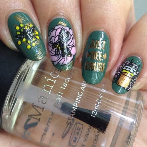 Maniology Bee Nail Stamping Plate | Sweet Honeybees, Honey Beehive Patterns — Trendy & Versatile Designs, Easy DIY Manicure, Reusable, Rectangular Stainless Steel Nail Art Template