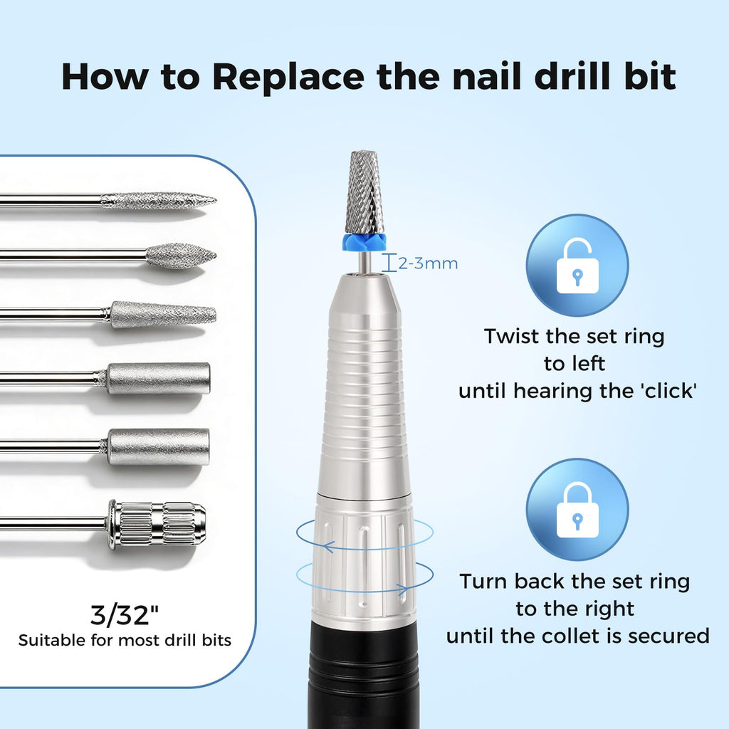 Nail Drill Handpiece Compatible with KUPA KP55, KP60, KP5000, UP-200, 30,000RPM Professional Nail Drill Handle Replacement 3 Pins for Manicure Art Tool, Low Noise and Smooth (Only Handpiece)