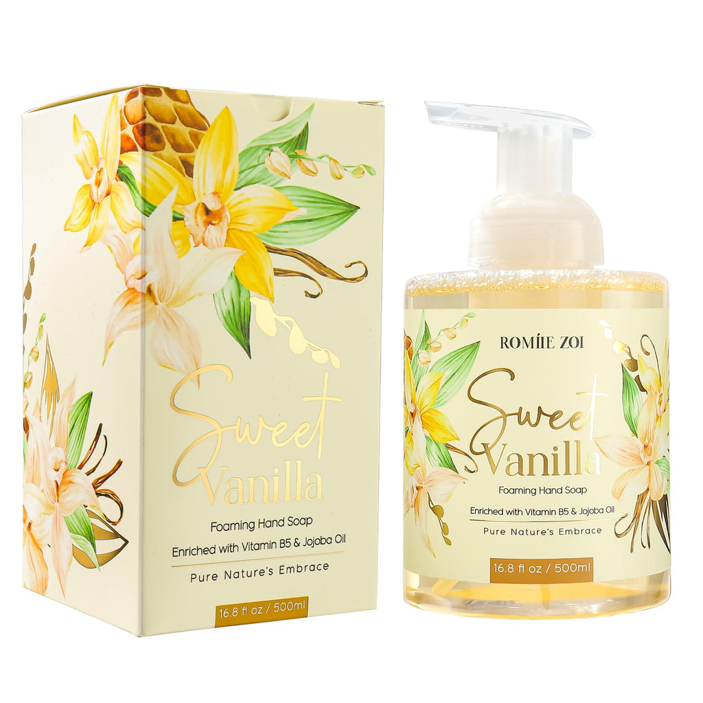 ROMIIE ZOI Foaming Hand Soap with Gift Box- Sweet Vanilla - Biodegradable Formula Moisture & Revitalize - 500ml/ 16.8oz
