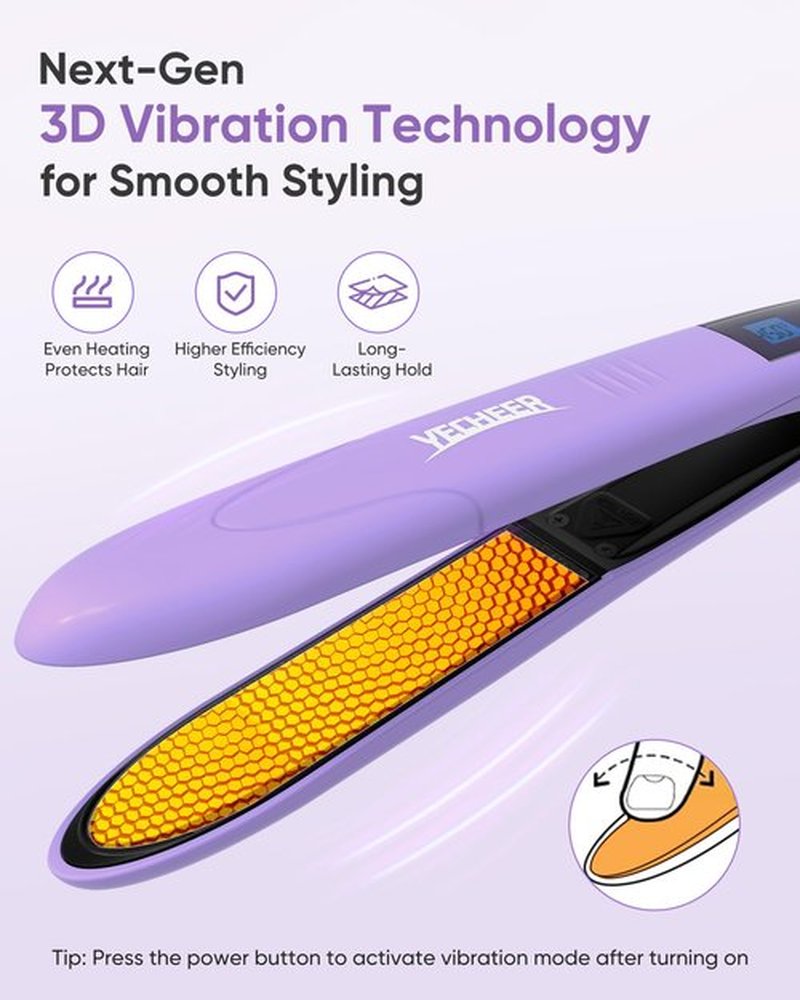 1" Ceramic Flat Iron with Sonic Vibrating for Less Damage, Dual Voltage Travel Hair Straightener for Women - Ionic & Volcanic Mineral Technology, Straightener and Curler, 10 Heat Settings