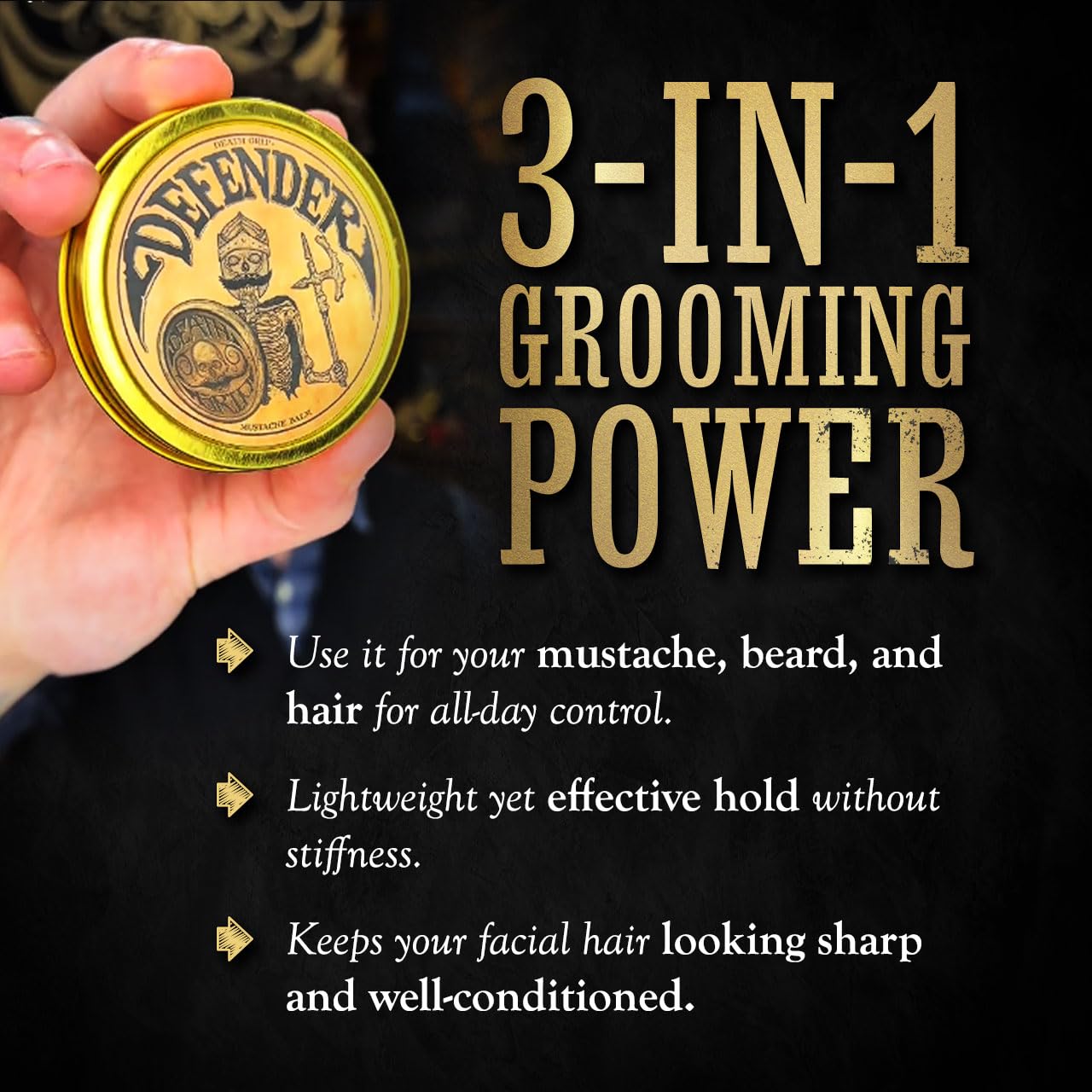 Mustache Balm for Men & Mustache Protector – Natural Styling & Conditioning Grooming Kit – Soften & Shape Facial Hair 2oz – Death Grip