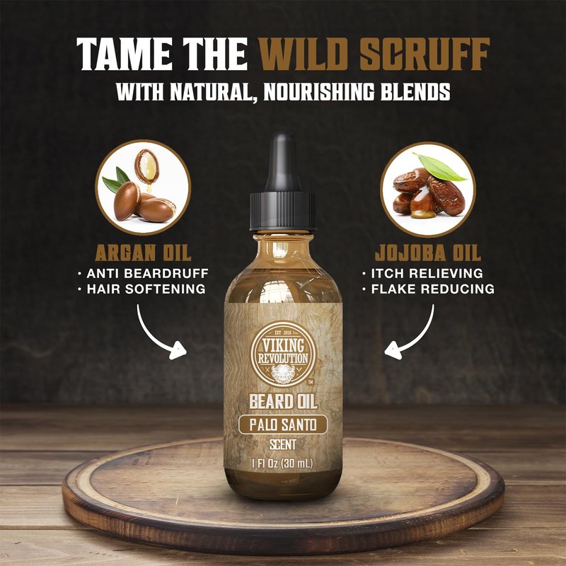 Viking Revolution Palo Santo Beard Oil - Natural Moisturizing Beard Conditioner with Argan & Jojoba Oil - 1 Pack