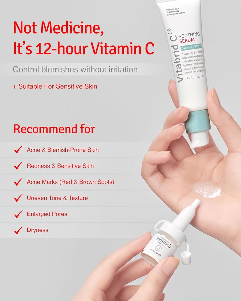 VITABRID C12 Soothing Vitamin C Serum for Acne-Prone Skin - Reduces Redness & Pores | 1.01 fl. oz.