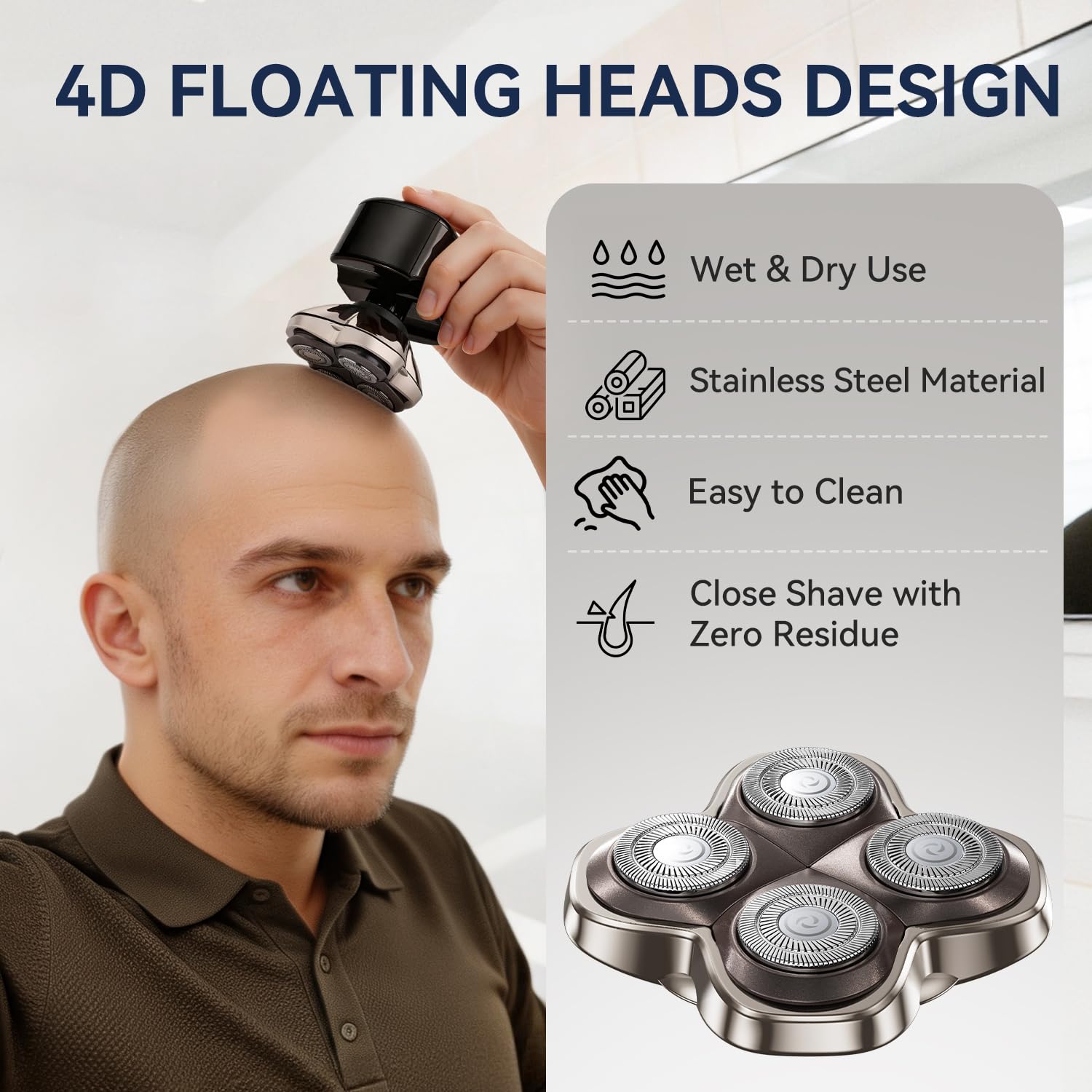 3 Pack Pro 4 Shaver Replacement Blades Compatible with Skulls Pitbulls Series Gold PRO, Silver PRO, Platinum PRO, Butterfly Kiss PRO Head Shavers, Floating 4 Heads Design, Shaver Replacement Head
