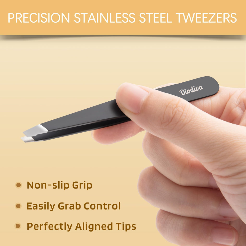 Tweezers for Eyebrows, Facial Hair, Ingrown Hair Removal, Tweezer Set with Case for Women and Men, Stainless Steel Precision Eyebrow pinza de cejas Plucking Grooming Stocking Stuffers Christmas Gift