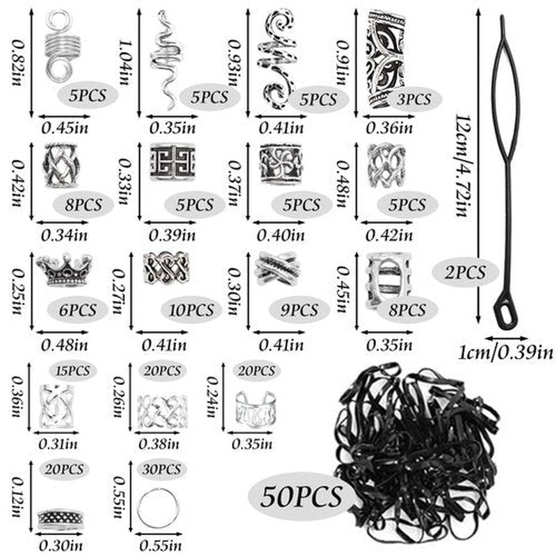 NAISKA Vikings Hair Jewelry for Braids 231Pcs Norse Runes Tube Beads Loc Dreadlock Accessories Metal Clips Cuff Rings Locs Jewelry Braiding Beard Decoration for Women and Girls