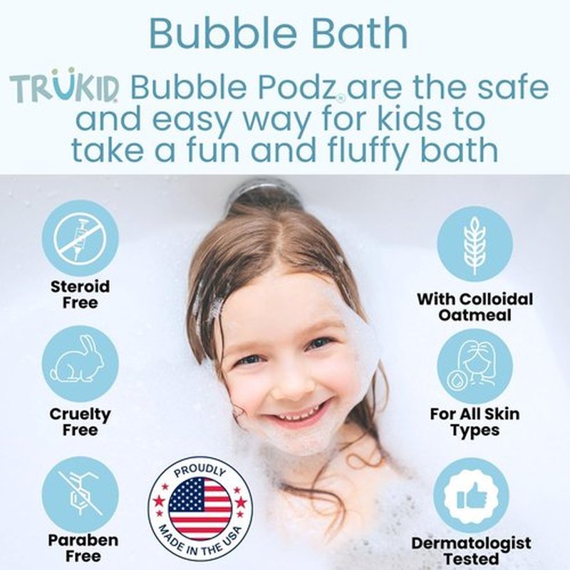 TruKid Bubble Podz | Gentle Eczema-Friendly Bubble Bath for Kids & Toddlers | 24 Tear-Free Pods